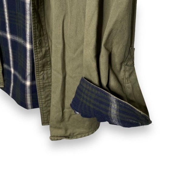 LL Bean Blue Flannel Lined Hurricane Shirt Mens Small Vintage Chore Green Canvas - Picture 2 of 6